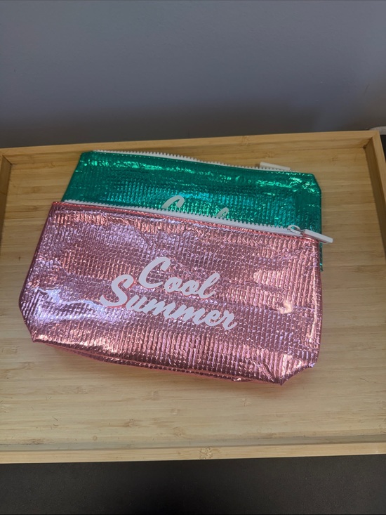 Handbags - Cool Summer Metallic Pink and Green Cosmetic Pouches